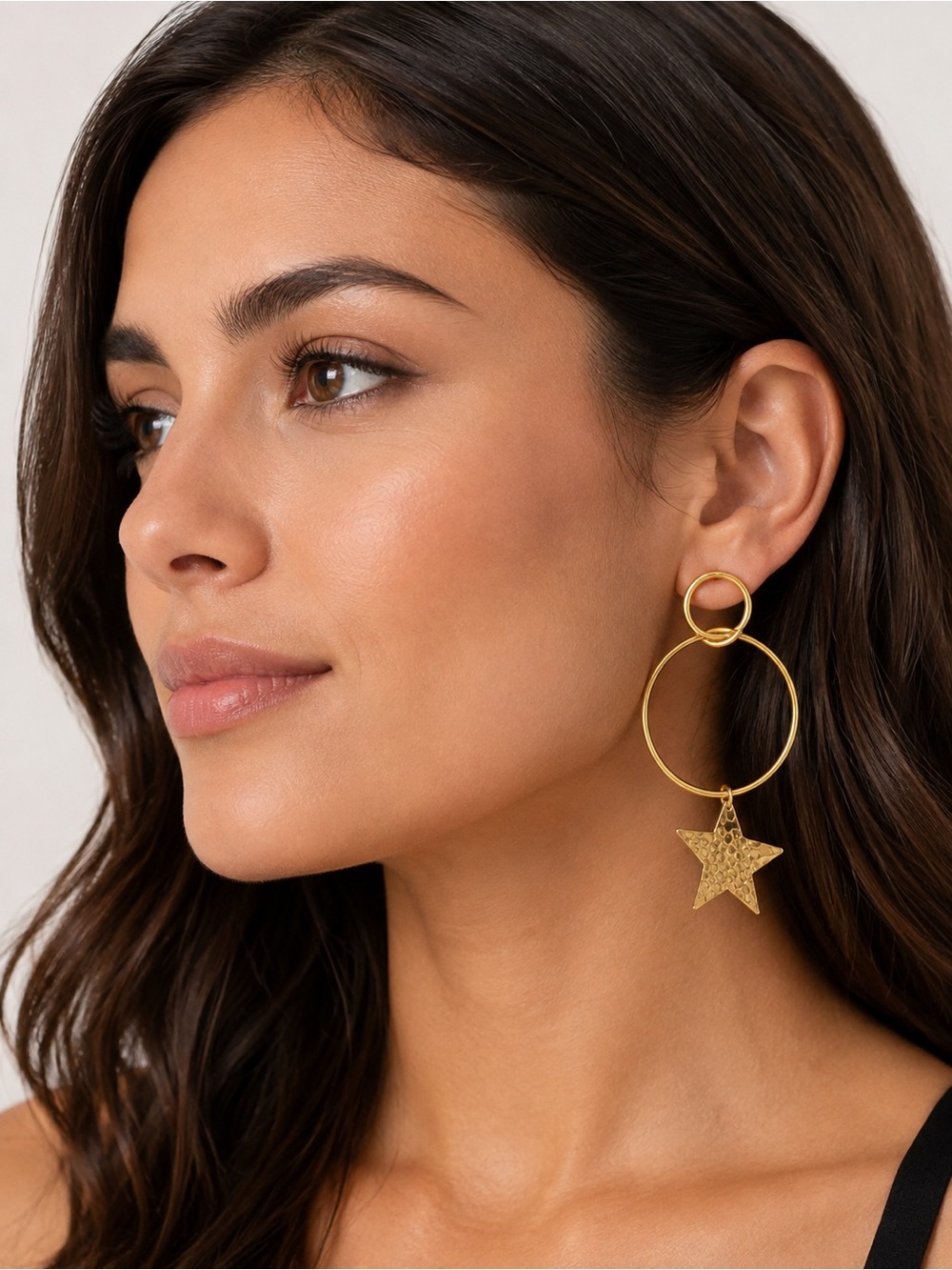 Yochi New York Gold Star Hoop Drop Earrings
